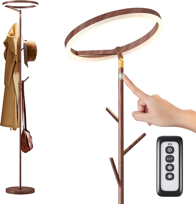 Innovative Floor Lamp, Floor Lamps for Living Room with Coat Rack, Floor Lamps with Stepless Adjust Color Temperatures & Brightness, Remote Control and Touch Control - LeafyLoom