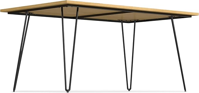 SIMPLIHOME Hunter Dining, Solid Wood Oak Veneer Tabletop Powder-Coated Iron Metal Legs in Black, Industrial-Style Rectangular Kitchen Table for 4 to 6 People, 66 inches - LeafyLoom