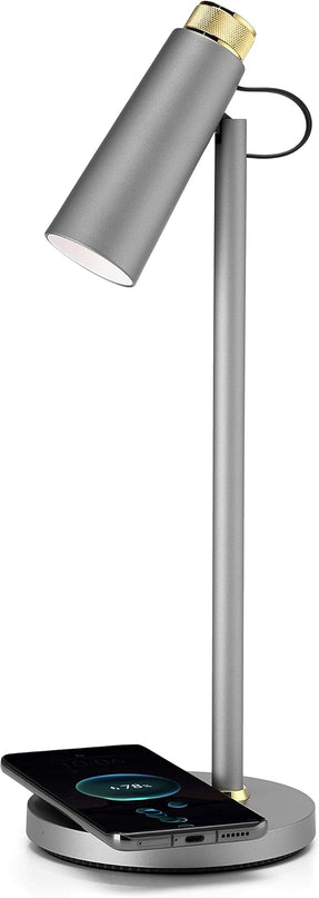Dimmable 4W LED Desk Light Charging Station - Smart Phone Qi Wireless Charger Lamp w/Adjustable Shade - Modern Bedside/Study/Office Table Lighting - Silver/Gold - LeafyLoom