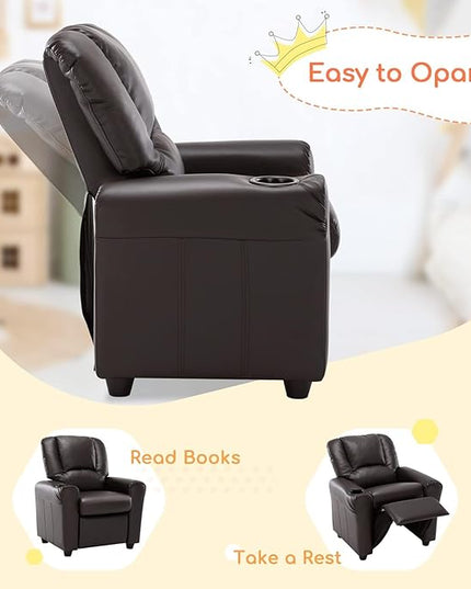 JC HOME CANDY Kids Chair Leather Recliner Sofa Toddler Youth Children Child Ages 3-7, Brown - LeafyLoom