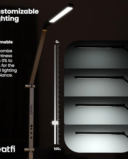 Neatfi LED Desk Lamp with Clamp, Touch & Remote Controlled, Stepless Dimming, 3 Color Modes, 3000-6000K, Detachable Shade, Flicker-Free, 360° Rotation, Wide Angle Lighting (Modern, Silver) - LeafyLoom