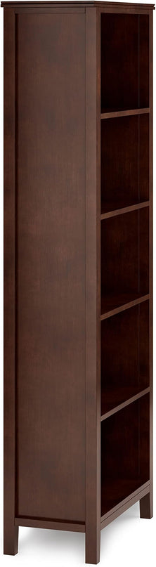 SIMPLIHOME Artisan SOLID WOOD 26 Inch Contemporary 5 Shelf Bookcase in Russet Brown, For the Living Room, Study Room and Office - LeafyLoom