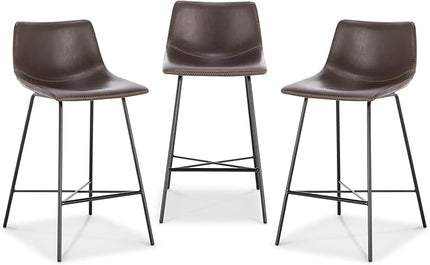 Poly and Bark Counter Stool 24 inches - Counter Height Bar Stools Set of 3 - Sturdy Kitchen Stools with Backs - Comfortable Bar Chair - Modern Countertop-High Chairs, Kitchen Island Barstools – Brown - LeafyLoom