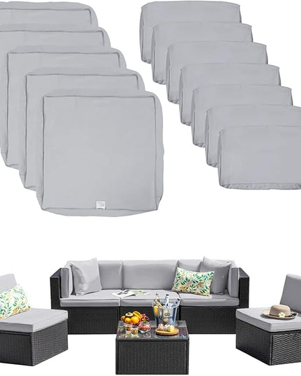 ClawsCover 12 Pack Outdoor Seat and Back Cushions Replacement Covers Fit for 6Pieces 5-Seater Wicker Rattan Patio Furniture Conversation Set Sectional Couch Chairs,Grey-Include Cover Only - LeafyLoom