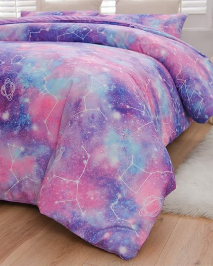 Holawakaka Tie Dye Galaxy Constellation Print Ombre Comforter Set Twin/Twin XL Size Girls Gradient Space Stars Dorm Bedding Set (Purple,Twin) - LeafyLoom