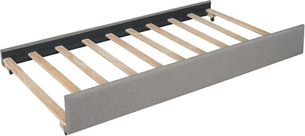 Full Size Upholstered Daybed with Twin Trundle Bed and Wood Slat for Living Room Bedroom, Gray - LeafyLoom