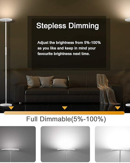 JOOFO Floor Lamp,30W/2400LM Sky LED Modern Torchiere 3 Color Temperatures Super Bright -Tall Standing Pole Light with Remote & Touch Control for Living Room,Bed Room,Office (Pearl White) - LeafyLoom