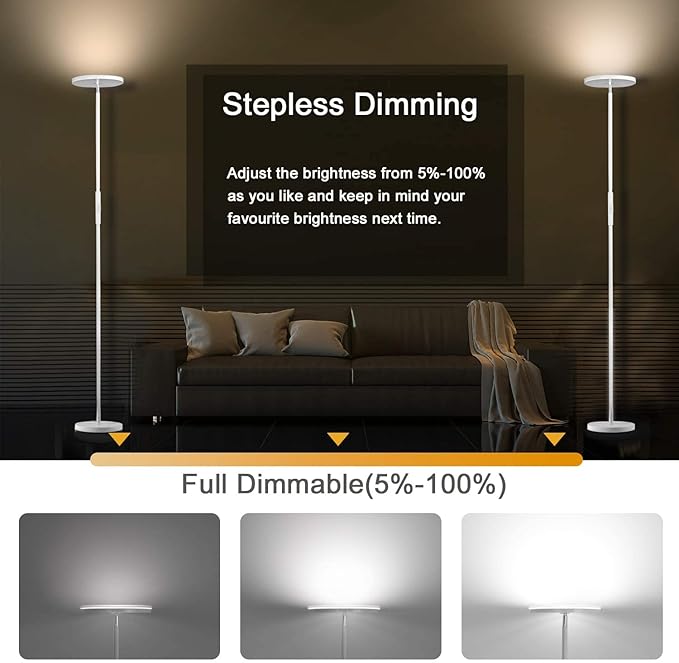 JOOFO Floor Lamp,30W/2400LM Sky LED Modern Torchiere 3 Color Temperatures Super Bright -Tall Standing Pole Light with Remote & Touch Control for Living Room,Bed Room,Office (Pearl White) - LeafyLoom