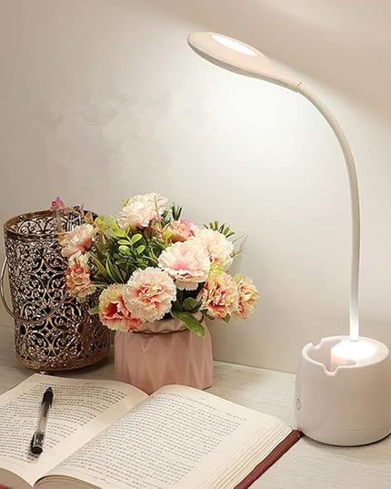 LED Desk Lamp with Pen Holder, Flexible Gooseneck Adjustable Brightness Level Reading Light, 2000mAh Rechargeable Eye-Caring with USB Port Touch Control - LeafyLoom