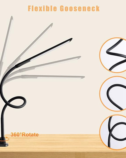 YOUKOYI LED Desk Lamp with Clamp,10W Swing Arm Clamp Lamp, 5 Brightness Levels & 4 Color Modes, Gooseneck Lamps Touch Control, Architect Desk Lamp for Home Office, Reading, Work(Black) - LeafyLoom