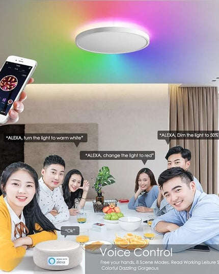 TALOYA Smart Ceiling Light Fixture 10 Inch Flush Mount Led with RGB Night Light, Compatible with Alexa Google Assistant, 2.4G WiFi Ceiling Mount Lamp for Kids’ Room Taloya