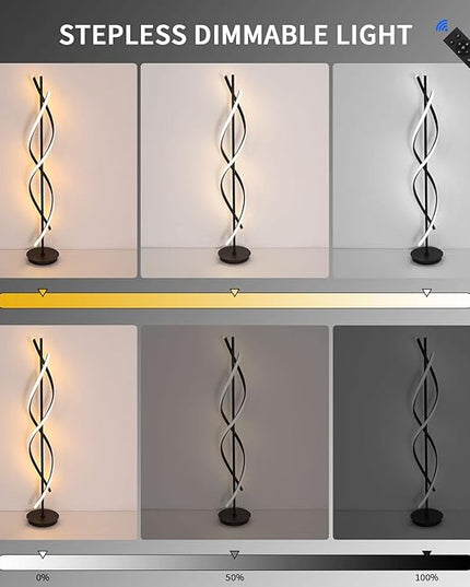 Modern Floor Lamps for Living Room Bright Lighting LED 33w 53in with Remote 3 Colors Dimmable Unique Office Corner Lamp Black Arc Spiral Floor Lamp - LeafyLoom