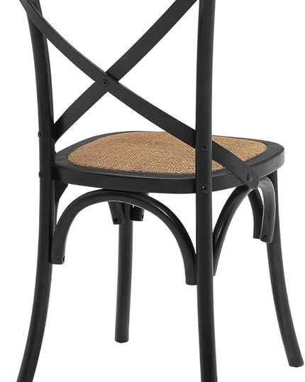 Modway Gear Rustic Modern Farmhouse Elm Wood Rattan Two Dining Chairs in Black - LeafyLoom