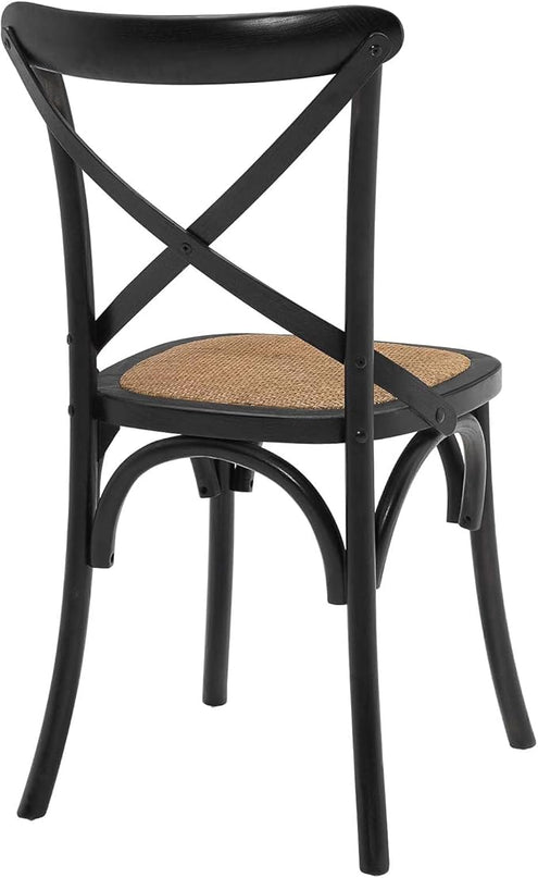 Modway Gear Rustic Modern Farmhouse Elm Wood Rattan Two Dining Chairs in Black - LeafyLoom