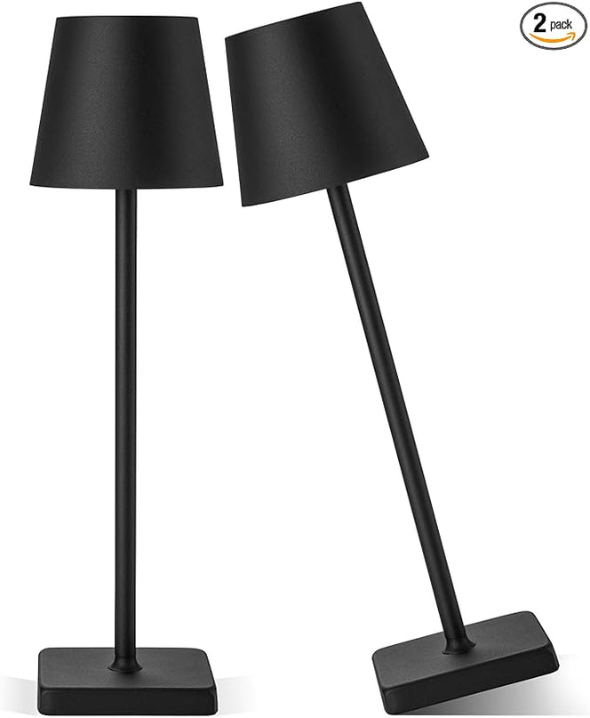 2 Pack LED Cordless Rechargeable Table Lamp, 5200mAh Battery Operated Desk Lamp Table Light, Aluminum Shell, 3 Color Stepless Dimming Up Waterproof for Coffee Table/Indoor/Camping (Black) - LeafyLoom