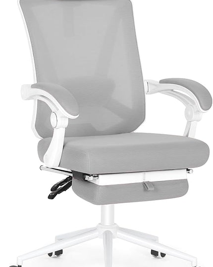 Misolant Ergonomic Office Chair with Footrest, Ergonomic Desk Chair with Adjustable 2D Lumbar Support, High Back Office Chair with Adjustable Headrest, Comfortable Executive Office Chair -Gray - LeafyLoom