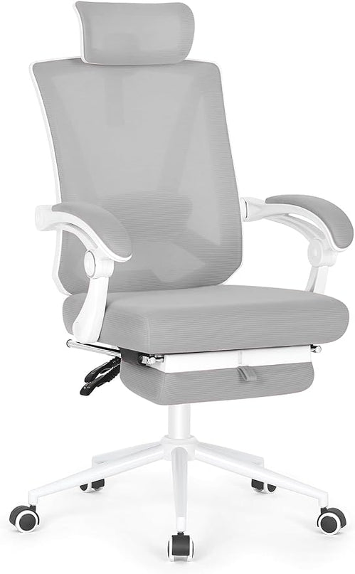 Misolant Ergonomic Office Chair with Footrest, Ergonomic Desk Chair with Adjustable 2D Lumbar Support, High Back Office Chair with Adjustable Headrest, Comfortable Executive Office Chair -Gray - LeafyLoom