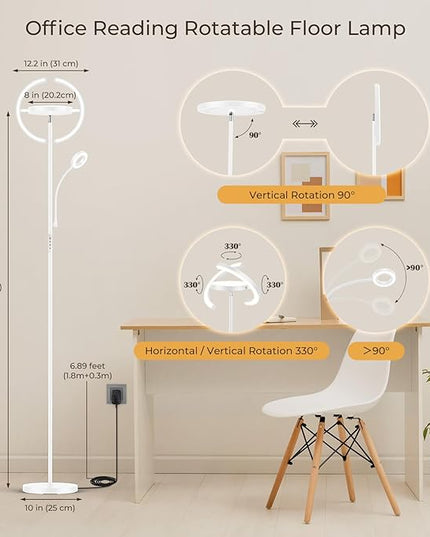 FIMEI 3 in 1 Floor Lamp, Modern Bright Standing Lamp with Split Rotatable Outer Ring Light and Small Reading Light, 4 Color and Dimmable, 3-Way Independent Control for Living Room Office, White - LeafyLoom