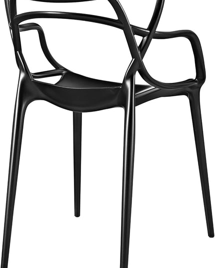 Modway Entangled Modern Molded Plastic Kitchen and Dining Room Arm Chair in Black - Fully Assembled - LeafyLoom