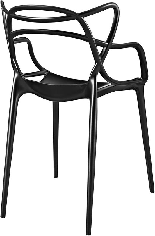 Modway Entangled Modern Molded Plastic Kitchen and Dining Room Arm Chair in Black - Fully Assembled - LeafyLoom