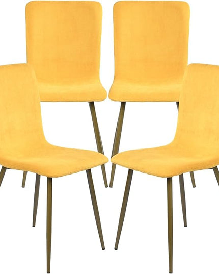 FurnitureR Dining Chairs Upholstered Set of 4, Terry Fabric Accent Side Chair Armless Mid-Back with Metal Legs for Living Room Kitchen Dining Room, Yellow - LeafyLoom