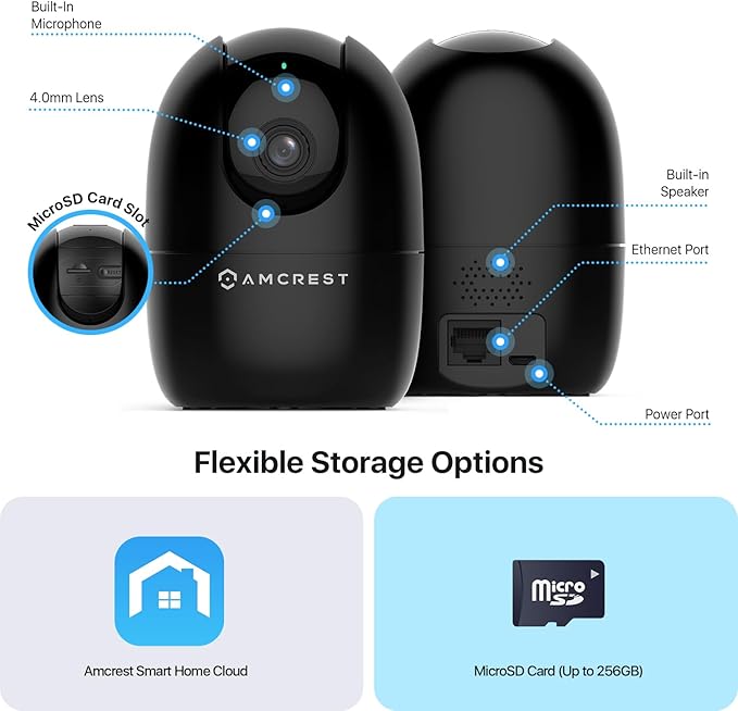 Amcrest 1080P WiFi Camera Indoor, Nanny Cam, Dog Camera, Sound & Baby Monitor, Human & Pet Detection, Motion-Tracking, 2.4Ghz Only, Pan/Tilt Wireless IP Camera, Night Vision, Smart Home ASH21-B Amcrest