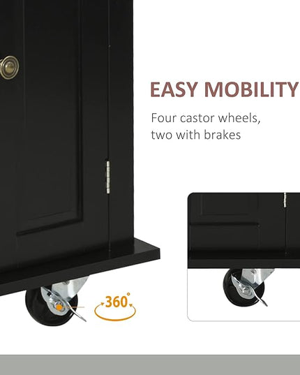HOMCOM Kitchen Island on Wheels, Rolling Cart with Rubberwood Top, Spice Rack, Towel Rack and Drawers for Dining Room, Black - LeafyLoom