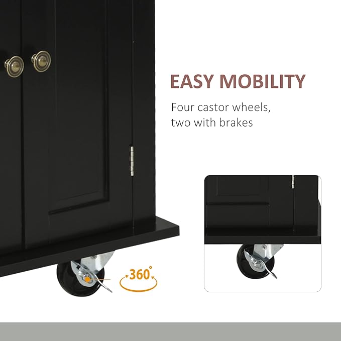 HOMCOM Kitchen Island on Wheels, Rolling Cart with Rubberwood Top, Spice Rack, Towel Rack and Drawers for Dining Room, Black - LeafyLoom