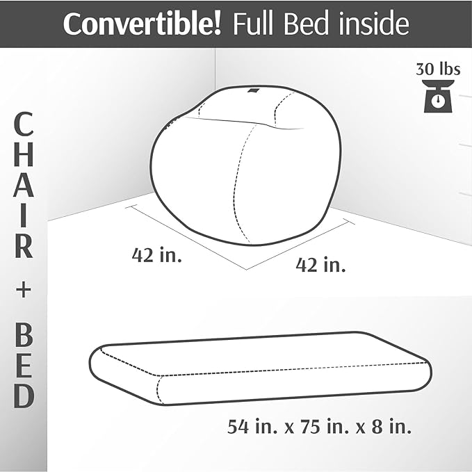 CordaRoy's Chenille Bean Bag Chair, Convertible Chair Folds from Bean Bag to Lounger, As Seen on Shark Tank, Navy - Full Size - LeafyLoom