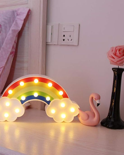 GUOCHENG Rainbow Marquee Night Light Battery Operated LED Night Table Lamps for Children Bedroom Nursery, Christmas Birthday Gifts for Kids - LeafyLoom