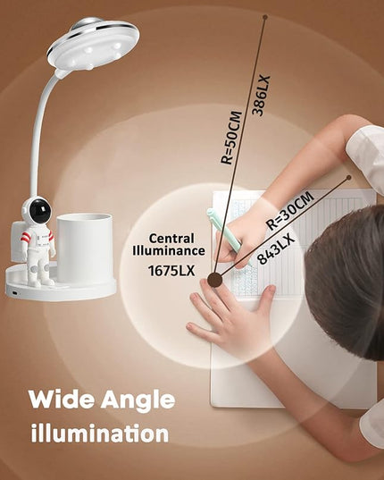 Desk Lamp for Teens Astronaut Desk Lamp with Projection Light and Pen Holder, Kids LED Desk Lamp for Bedroom Reading, Stepless Dimming Desk Lamp Eye-Caring for Studying - LeafyLoom