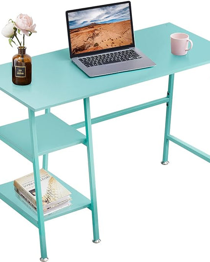 VECELO 43 Inch Computer Modern Student Writing home-office, Ladder Desk, Blue +Blue Leg - LeafyLoom
