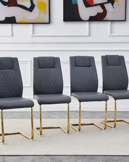 NicBex Dining Chairs Set of 4 Modern Faux Leather High Back Dining Room Kitchen Chairs with Golden Metal Legs,Side Chairs for Dining Room, Kitchen,Living Room, and Restaurants,Dark Gray - LeafyLoom
