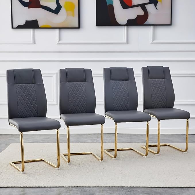 NicBex Dining Chairs Set of 4 Modern Faux Leather High Back Dining Room Kitchen Chairs with Golden Metal Legs,Side Chairs for Dining Room, Kitchen,Living Room, and Restaurants,Dark Gray - LeafyLoom