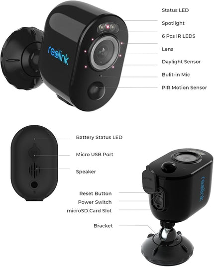 REOLINK 5MP Solar Security Cameras Outdoor Wireless, Spotlight Color Night Vision, 2.4G/5Ghz WiFi Home Surveillance, Solar/Battery Powered, Human/Car Detection, Local Recording, Argus 3 Pro Kit Black REOLINK