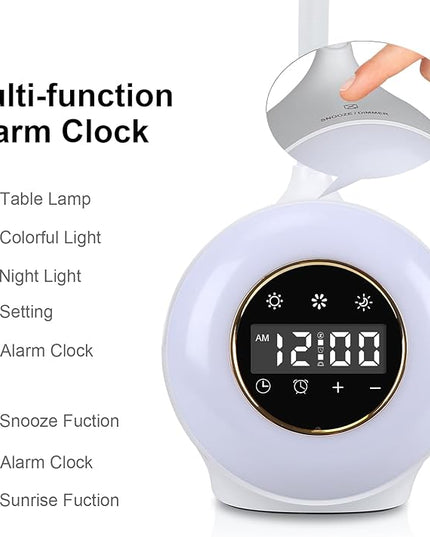 Desk Lamp with Alarm Clock, Sunrise Alarm Clock for Bedrooms,Digital Clock with Colourful Light, Cool Stuff Alarm Clocks for Kids - LeafyLoom