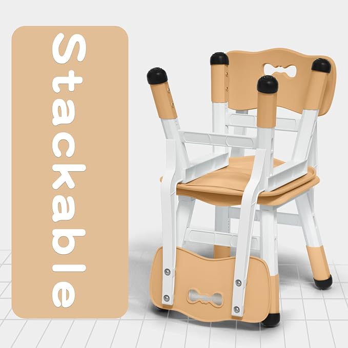 Adjustable Kid Chairs Indoor 3 Level Adjustable Suitable for Children Age 2-6. Maximum load-bearing 220LBS Suitable for Family Classroom and Nursery Child Seat Set (2-Pack-Beige) - LeafyLoom