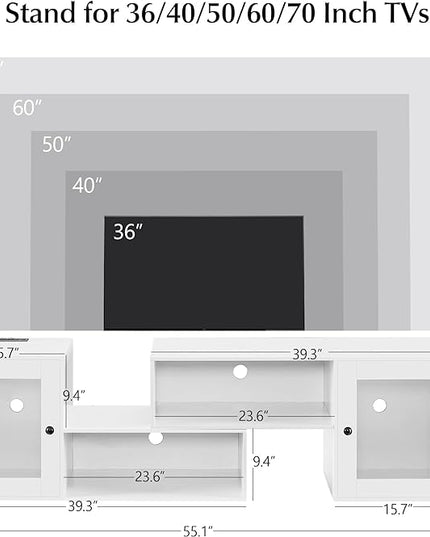 VECELO LED TV Stand for Televisions up to 70 Inchs Modern Entertainment Center with Storage Media Console with 23 Flashing Options and 4 Customizable Modes for Living Room, Bedroom, White - LeafyLoom