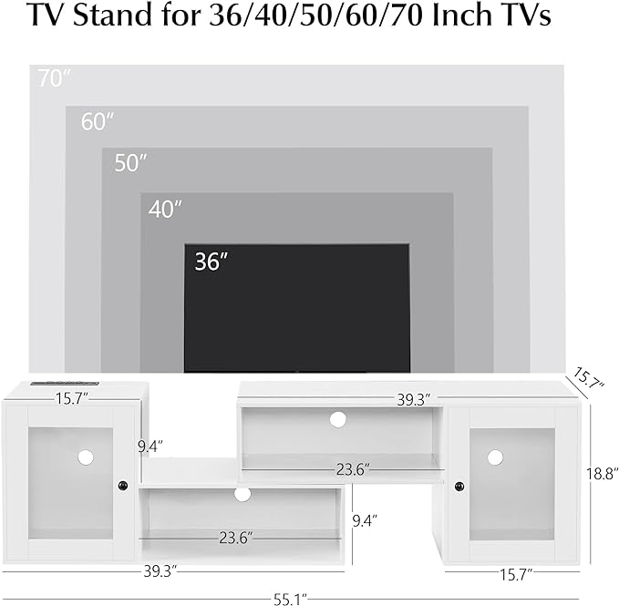 VECELO LED TV Stand for Televisions up to 70 Inchs Modern Entertainment Center with Storage Media Console with 23 Flashing Options and 4 Customizable Modes for Living Room, Bedroom, White - LeafyLoom