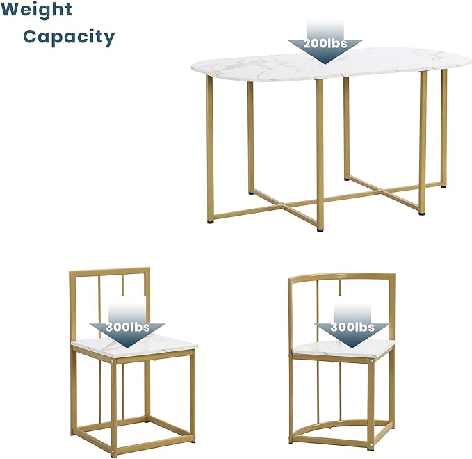 Dining Table Set for 6, 55 Inch Faux Marble Dining Room Table Set with 6 Chairs, Elegant and Compact Kitchen Table Set for Living Room, Dining Room and Small Space, Golden+White - LeafyLoom