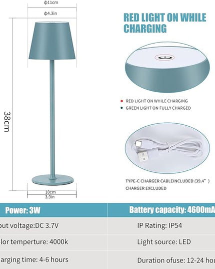 Cordless Table Lamps USB Rechargeable Simplicity Desk Lamp Built-in 4600 mAh Battery LED Battery Operated lamp with Touch Control Table lamp - Bedroom/Desk/Reading/Patio(2Pack-Light Blue) - LeafyLoom