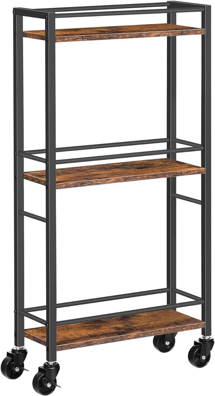 Slim Rolling Cart, Mobile Kitchen Cart on Wheels, Narrow Storage Cart for Small Space, Wooden Service Cart, for Bathroom, Laundry, Living Room, Rustic Brown RCHR1501Z - LeafyLoom