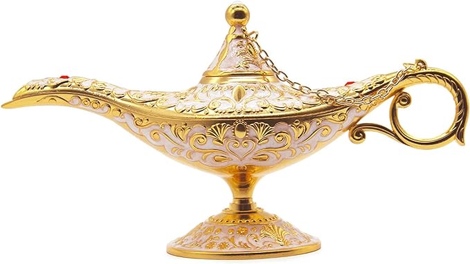 Classic Vintage Collectable Rare Legend Aladdin Magic Genie Costume Lamp Home Table Decoration & Gift, Golden White - LeafyLoom