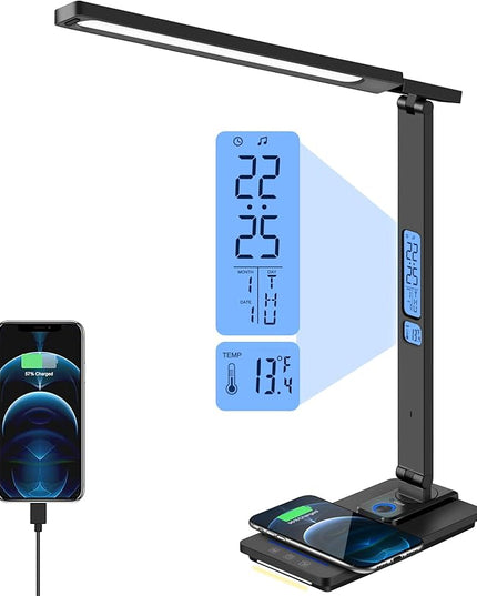 AFROG 5th Gen Multifunctional LED Desk Lamp with USB Charging Port,1800Lux Super Bright,5 Lighting Mode,7 Brightness, Touch Control, Auto Timer, 12W Office Table Lamp - LeafyLoom