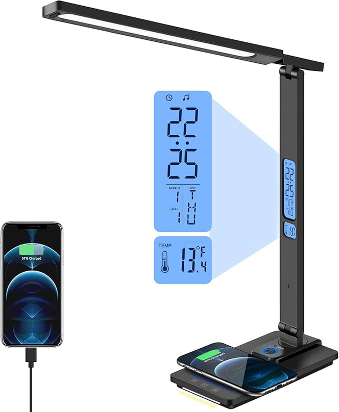 AFROG 5th Gen Multifunctional LED Desk Lamp with USB Charging Port,1800Lux Super Bright,5 Lighting Mode,7 Brightness, Touch Control, Auto Timer, 12W Office Table Lamp - LeafyLoom