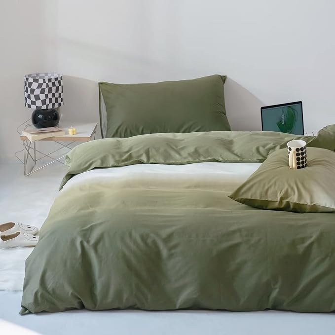 Gradient Green Comforter Set Ombre White Green Bedding Set King Women Aesthetic Comforter 3 PCs Green Color Bed Comforter Set King Gradient White and Green Comforter Set King Size - LeafyLoom
