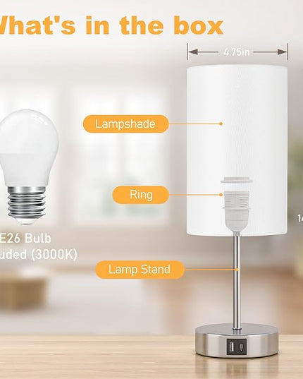 AKASUKI Table Lamp for Bedroom, 3 Way Dimmable Touch Lamp with Dual Charging Station, Small Bedside Lamps for Night Stands, Living Room, Office(LED Bulb Included) - LeafyLoom
