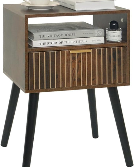 MaxSmeo Small Nightstand Wood Bedside Table with Drawer, Modern End Table for Bedroom and Small Spaces, Solid Wood Legs, Easy Assembly, Rustic Brown and Black - LeafyLoom
