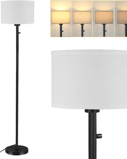 Floor Lamps for Living Room, Stepless Dimmable Standing Lamp, Modern Floor Lamp with Rotary Switch, White Linen Shade, 9W Led Bulb Included(1000LM,2700K), Tall Lamp for Bedroom, Office, Farmhouse - LeafyLoom