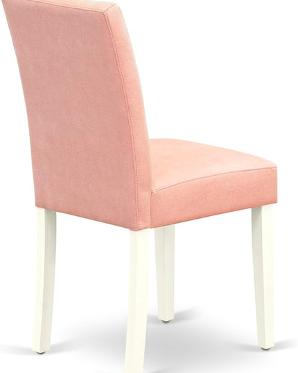 East West Furniture ANAS5-LWH-42 Antique 5 Piece Dinner Set Contain A Dining Table and 4 Beige Red Faux Leather Wooden Chairs with Stylish Back, Linen White Finish, 36x36 Inch - LeafyLoom